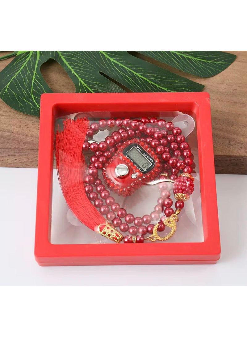 Prayer beads set with electronic counter - elegant design inside a gift box (red) - Image 2